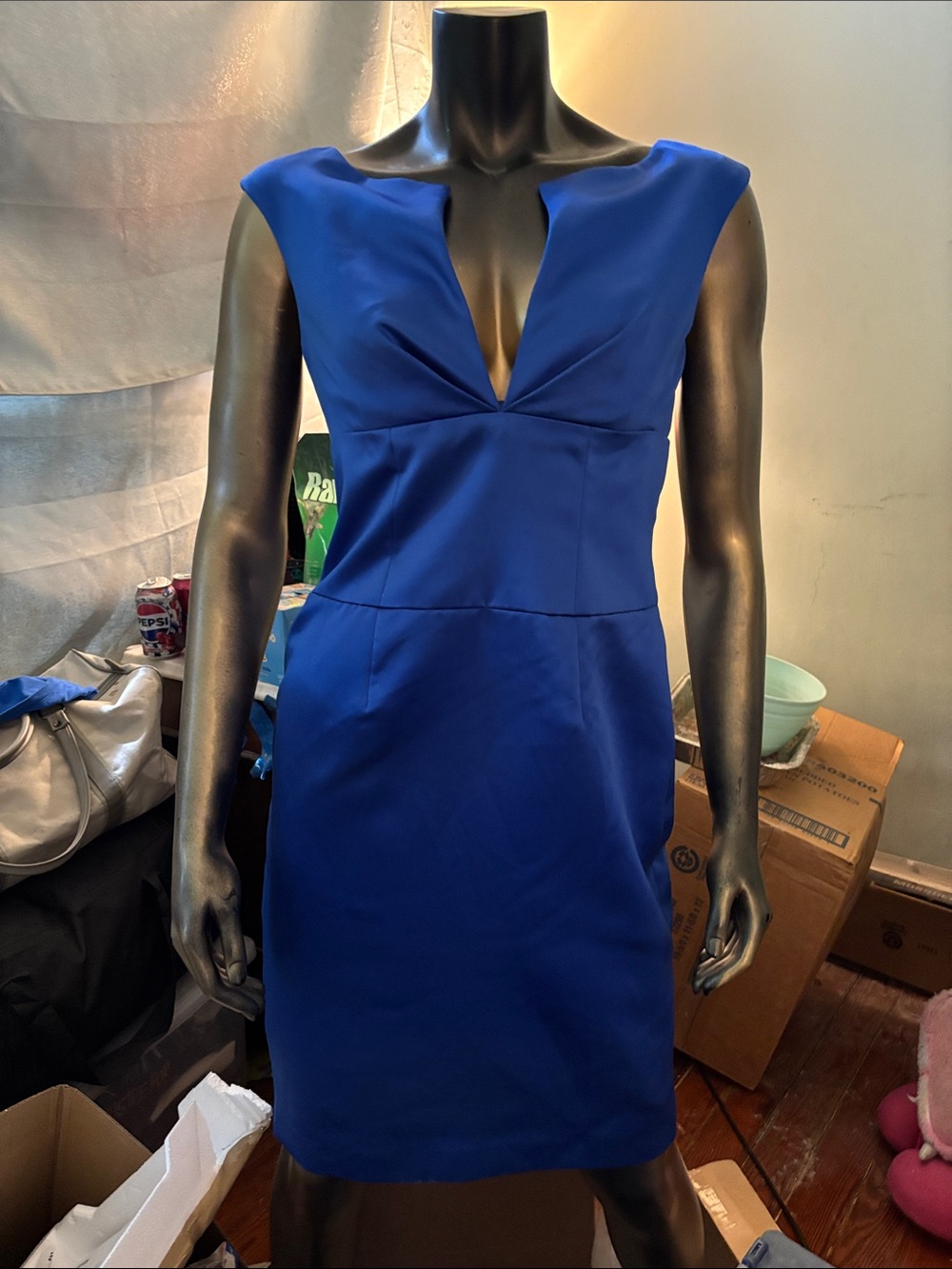 NWT Kay Unger Cobalt Blue V-Neck Sheath Dress
